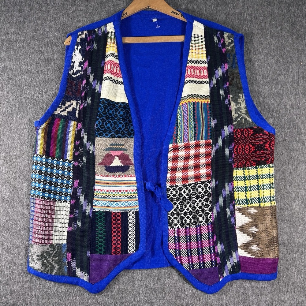 Vintage Boho Patchwork Vest Multicolor SZ XL 1X Festival Hippie Style Colorful